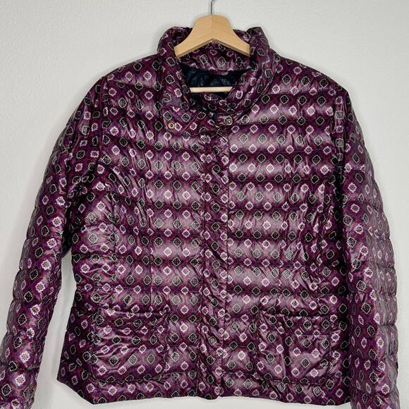 LANDS END Purple Paisley Women's Goose Down Feather Puffer Jacket Size Large - Picture 1 of 4